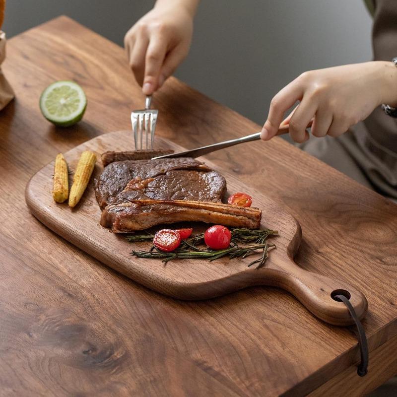 1pc Wood Small Cutting Board with Handle, Black Walnut Wooden Chopping Boards for Bread, Vegetables & Fruits, Dinner Cheese Board with Hole