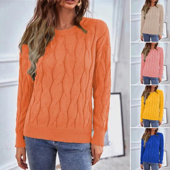 

Вязаный свитер с круглым вырезом, зимний женский эластичный осенний пуловер, однотонный простой элегантный вязаный женский свитер