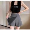 Women's Summer Grey Asymmetrical Pleated A-Line Short Skirt Petite High-Waisted Drapey Casual All-match Versatile Skirt-Trousers