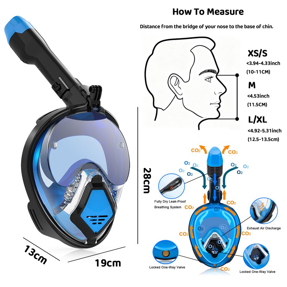JUNHAIINS Full Face Snorkel Mask Scuba Diving Mask for Adult Goggles Underwater 180° View Transparent Swimming Sunshade Lens