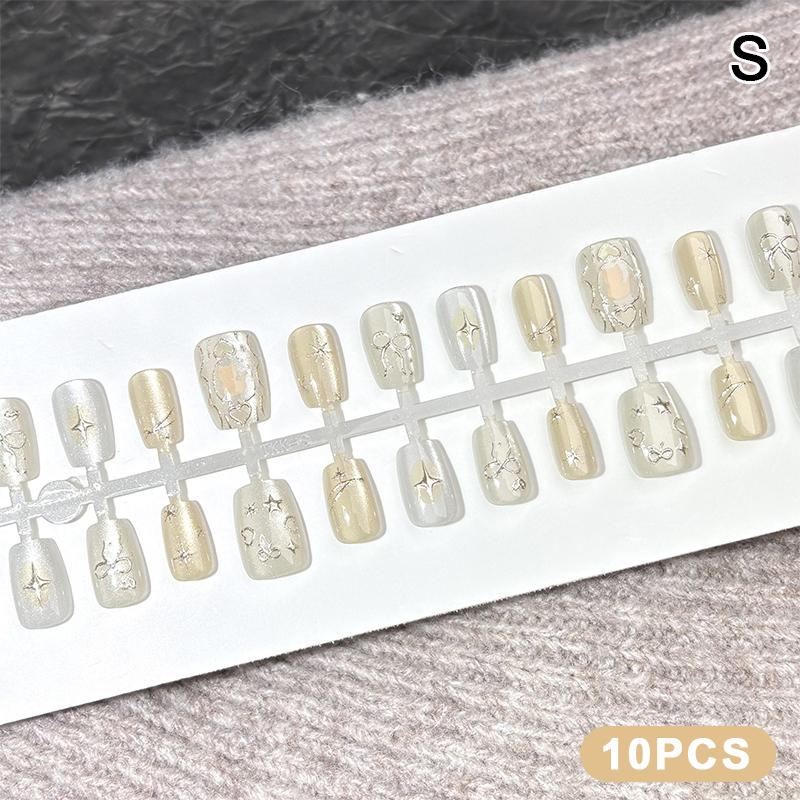 

10/30 Штук Овальні Накладні Нігті Мистецтво Фарбування Позолота Накладні Нігті Повне Покриття Носимі Дизайн Зоряного Світла Натискні Тіпси Нігтів Блискітки Аврора S жовтий
