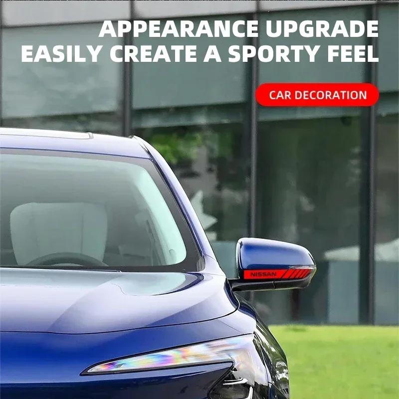 2pcs Car PVC Stripe Racing Strips Rear View Mirror Stickers For Nissan J10 X-Trail Qashqai Juke Leaf Micra NOTE Patrol Gadgets