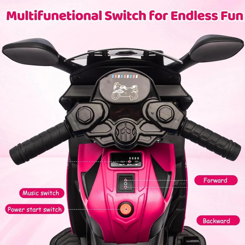 Motocicletta Elettrica per Bambini 6V, Giocattolo Auto Elettrica da Guidare con Ruotine di Supporto, Faro Funzionante, Clacson e Musica, per Bambini e Bambine 3-6 Anni