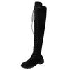 Casual Women's Boots Low Heels Flock Winter Over Knee Boots for Woman Lace Up Fashion Female Thigh High Boots