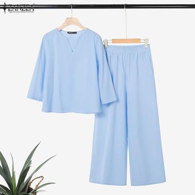 Lässiges zweiteiliges Anzug-Set für Damen mit 3/4-Ärmeln, Bluse und Hose
