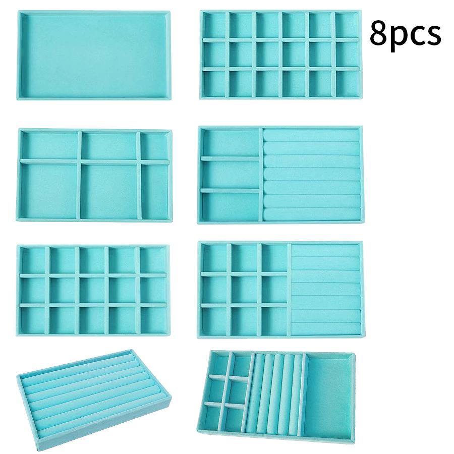 1 zestaw, (w tym 8 szt.) flokowane pudełko na biżuterię tacka na biżuterię