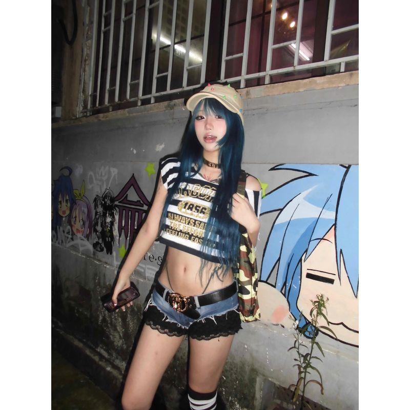 

Y2g Стиль Миллениума Модный Стиль Сексуальное Кружевное Лоскутное Шитье Низкая Посадка Джинсовые Суперкороткие Шорты Женские Летние Стройнящие Горячие Шорты для Бедер Blue [Quality Edition]] M