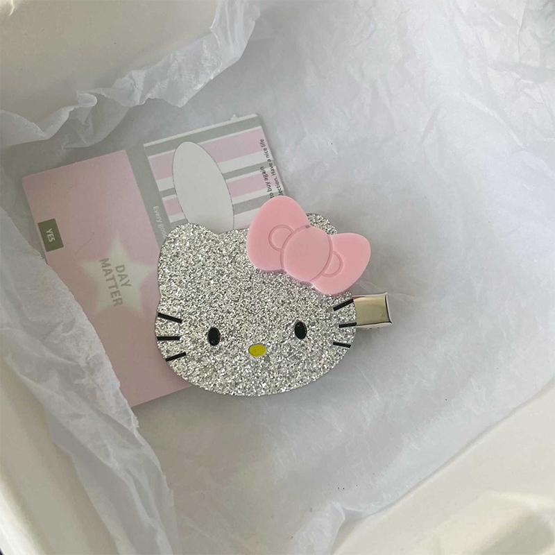 

Shiny Sanrio Hello Kitty Hair Clip Kawaii Cartoon Girls Hair Accessories Kitten Bow Hair Pin Bangs Clip Gift 1PC