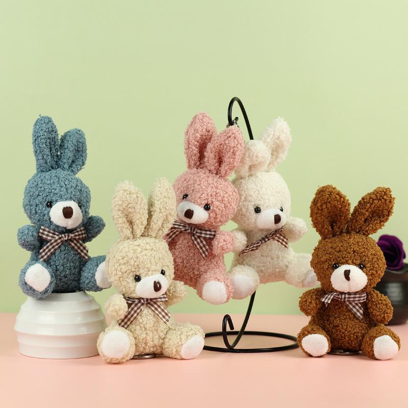 Cartoon Lovable Style Rabbit Plush Toy With Bow Tie Ideal For Backpacks And Keychains