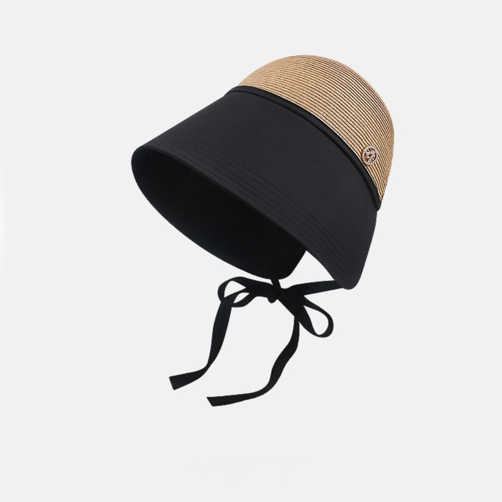 Stripe Straw Hat Shade Sun Caps Sunscreen Bucket Hat Foldable Beach Fisherman Hat  Outdoor Sports