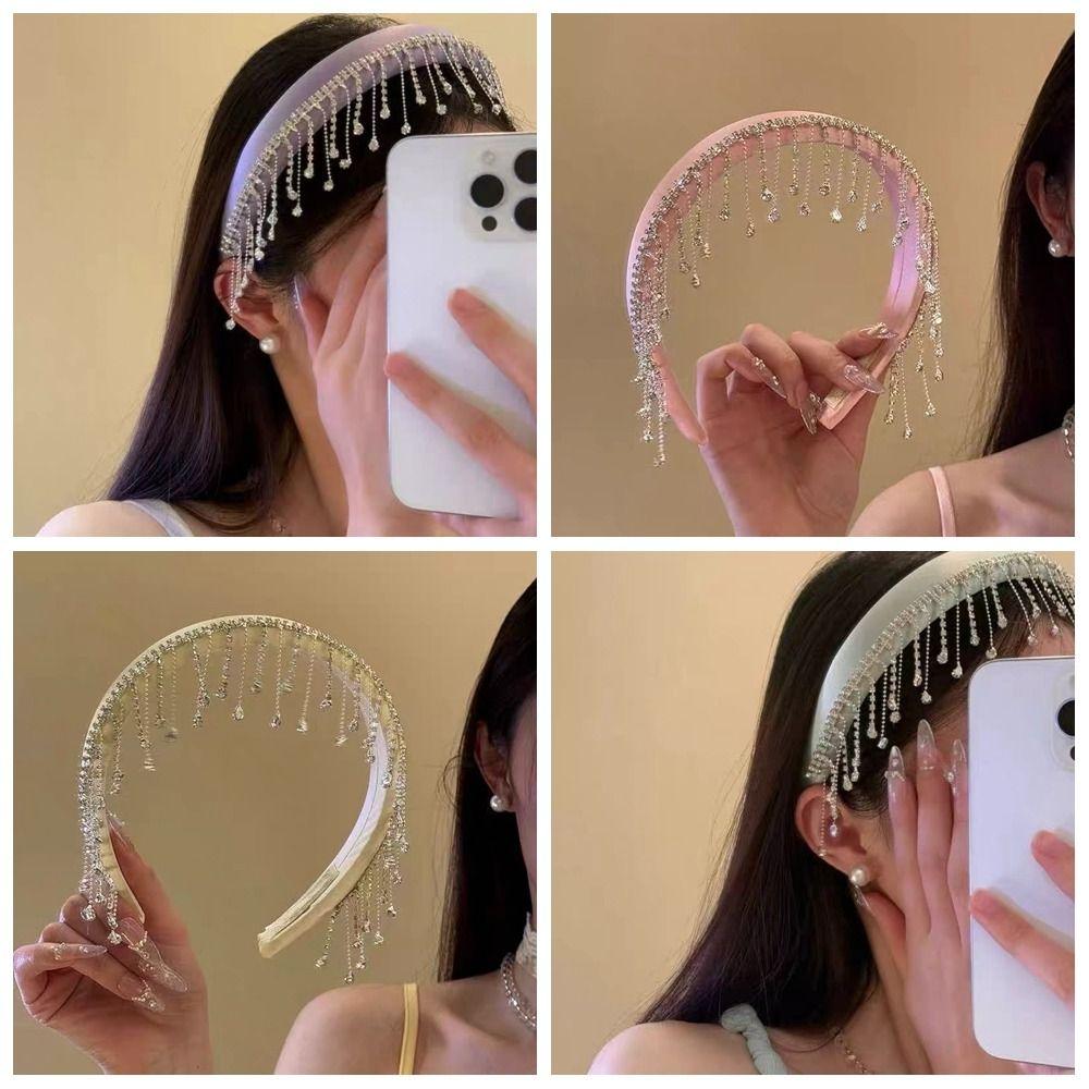 Crystal Tassel Hair Band Cloth Ethnic Style Hair Hoop Creative Rhinestone Headband  Women