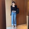 Jeans Spring and Autumn New High Waist Slim Fit Retro Versatile Rolling Pipe Pants Fashion