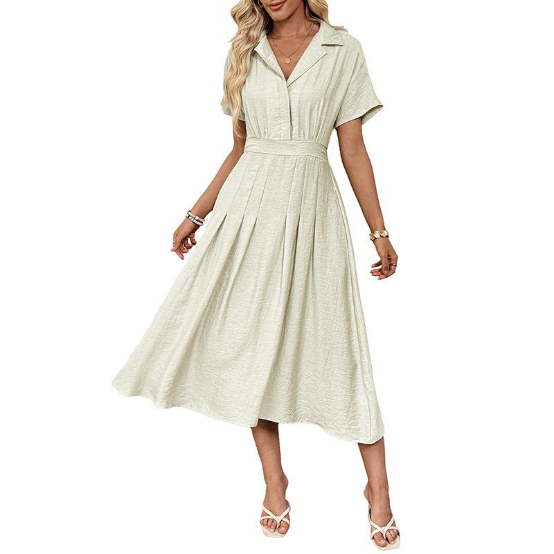 European & American Women's Casual Cuban Collar Shirt Dress 2026