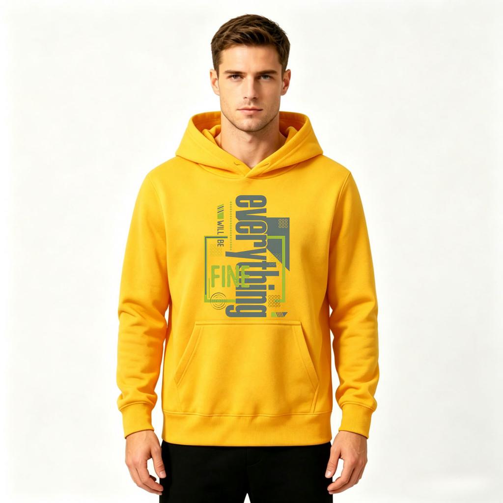 Men's Pullover Hoodie, Casual Slogan Graphics 'Everything Will Be Fine' Printed Long Sleeve Hooded Sweatshirt