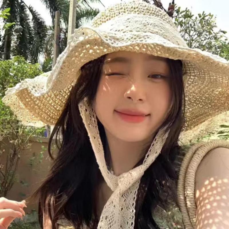 Women Sun Hat Wide Large Brim Beach Hats Summer Straw Hat Foldable Sun Hat Women'S Hat  Holiday Beach Uv Protection Cap