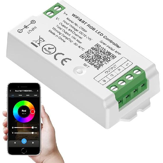 SEZO C03W WiFi Bluetooth RGB LED Strip Controller Group Control Support Tuya Smart Life APP/Voice Control Compatible with LM091 LM096 LM007 LM097 RGB