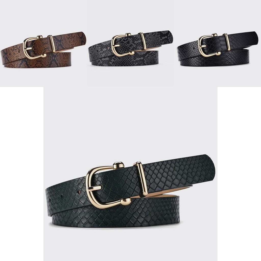 Leather Chic Pu Snake Texture Womens Belt Featuring Durable Alloy Buckle For Stylish Outfits