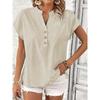 Summer Short Sleeve Loose Women Blouse New V-neck Button Retro Cotton Shirts Office Casual Simple Tops Shir… More