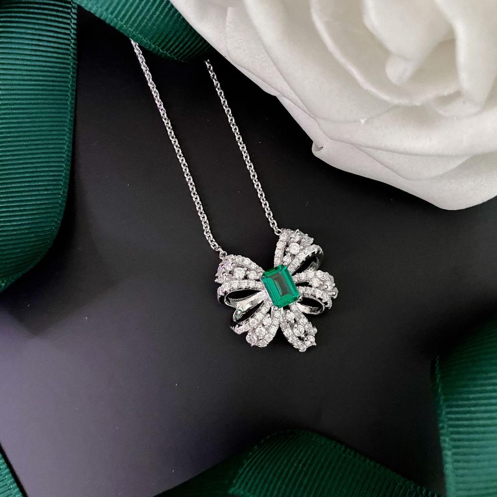 Gica Gema Emerald Necklaces With High Carbon Diamond 925 Sterling Silver 5*7mm Pendant Unique Design Romantic Fine Jewelry Wedding Party Gifts