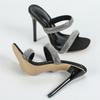 Fashion Summer Fashion Crystal Rhinestone Women Slippers Sandals Outdoors Street Sexy Square Toe High Heels Stripper Shoes Zapatos Mujer