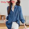 Camicia in Tencel Blu Denim da Donna a Manica Lunga Casual da Ufficio con Tecnologia Antipiega