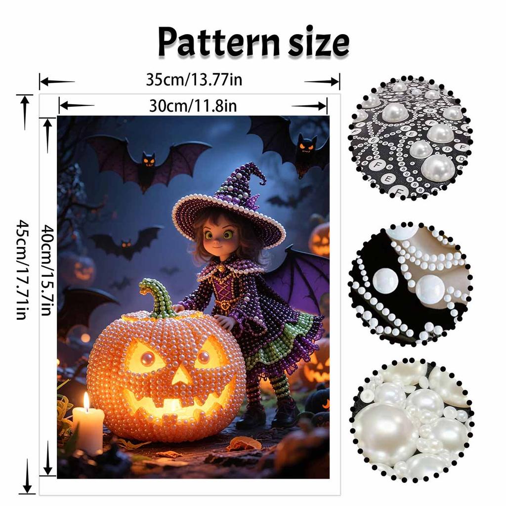 DIY rahmenloses Perlenkunst-Set Halloween-Hexe Kürbis-Design 3D-Perlenmalerei Leinwand Entspannendes handgemachtes Bastelset für Heimdekoration Wandkunst