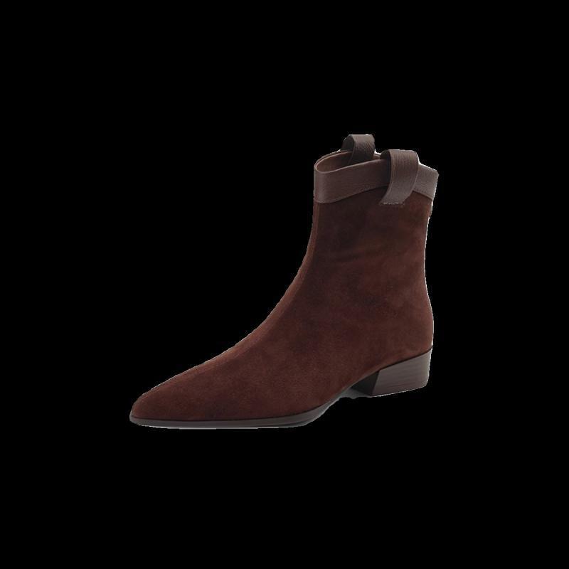 Soft suede vintage western cowboy boots women's thick heel boots winter frosted versatile pointed toe Chelsea boots booties