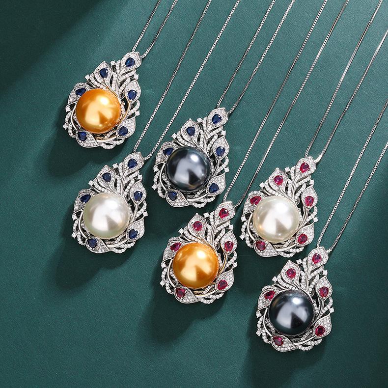 Jewelry Live Broadcast Imitation Pearl Necklace New Tahitian Mother Of Inlaid Gemstone Pendant Women's