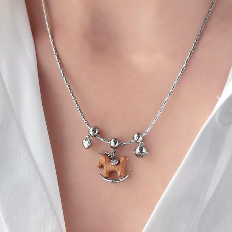 Unique Wood Horse Charm Necklace Symbolizing Good Luck and Warmth Adjustable Pull Chain for Fashion Accessories