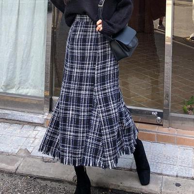 Women's High-Waist Fringe Pencil Skirt - Autumn/Winter Korean Style, Slim Fit, Mid-Length Pleated Umbrella Design