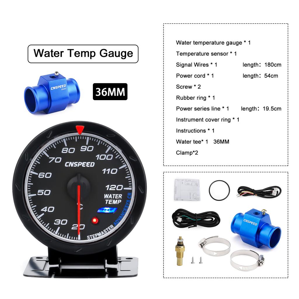 CNSPEED 60mm Water Temperature Gauge 20-120 Celsius with 1 / 8NPT Water Temperature Seal Pipe Sensor Adapter New