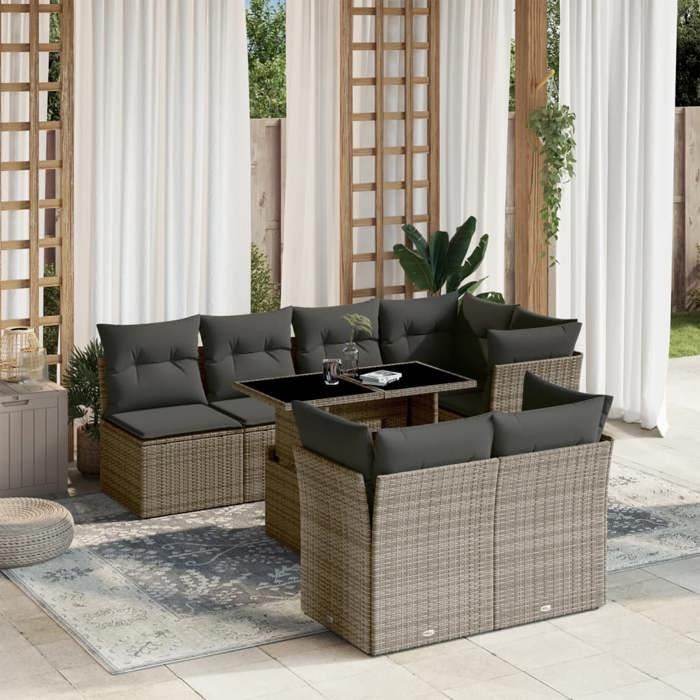 VidaXL Garden Lounge Set 8 Pcs with Gray Cushions Wicker 3266410