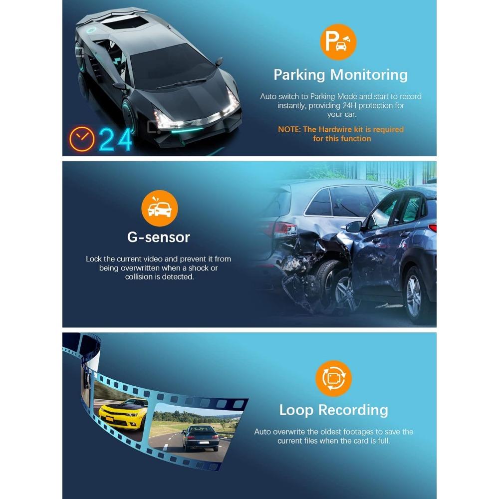 Dash Cam WiFi FHD 1080P Car Camera, Front Dash Camera for Cars, Mini Dashcams for Cars with Night Vision, 24 Hours Parking Mode,