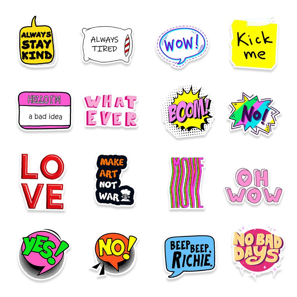 50 New English Phrases Graffiti Stickers Skateboard Refrigerator Mobile Phone Tablet Computer Decoration Stickers