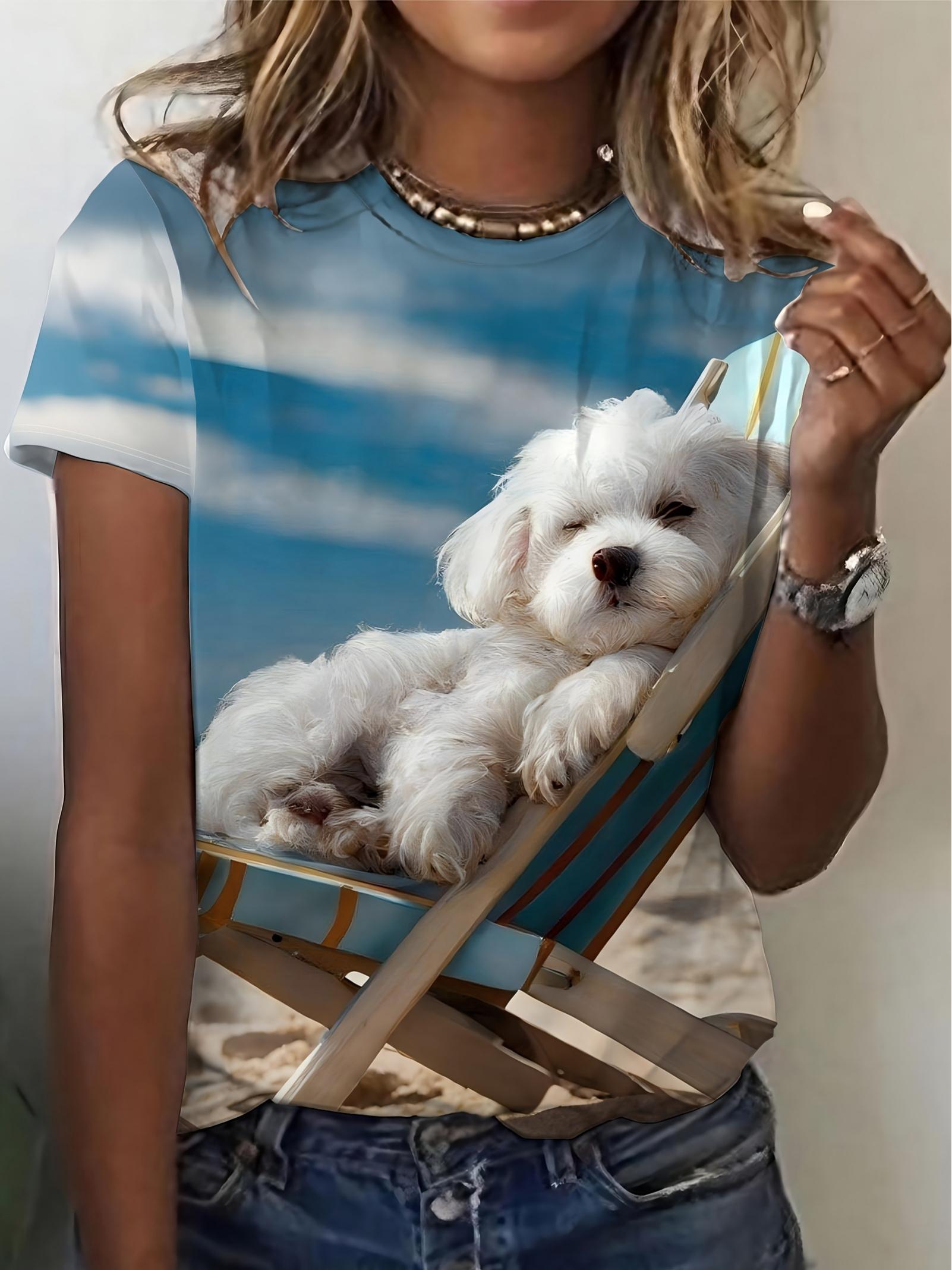 

Women s Maltese Dog Print T-Shirt - White ; Brown Short Sleeve Round Neck Summer Beach Top with Cute Maltese Puppy Design. Machine Washable Pet Lover L дубильная кора