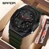 Sanda Men's Trendy Dual Display Casual Watch - Waterproof, Luminous, Octagonal Design with Countdown & Snooze Functions.