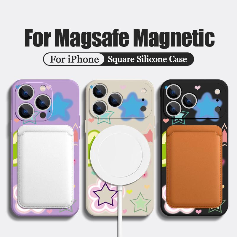 Blended Colorful Stars Pattern Case For iPhone 17 Pro Max Magnetic For Magsafe Silicone Cover For iPhone 16 Pro Max Funda iPhone 15 14 13 12 11 16E