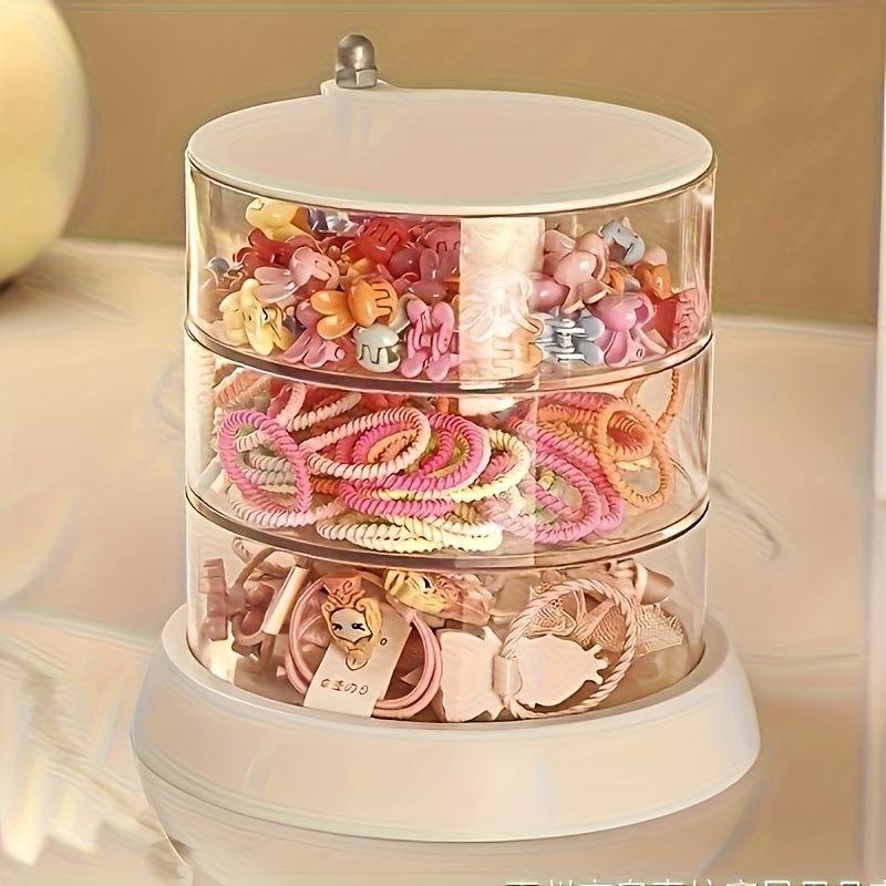 1pc Multi-layer 360 ° Rotating Jewelry and Makeup Organizer, Jewelry Storage Box, Transparent Dressing Table Headband, Hair Accessories Storage Box
