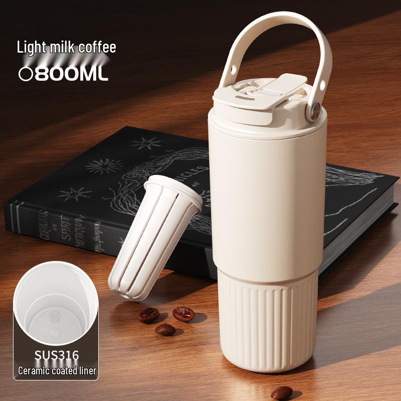 Large Capacity 316 Stainless Steel Insulated Travel Mug with Ceramic Liner and Straw