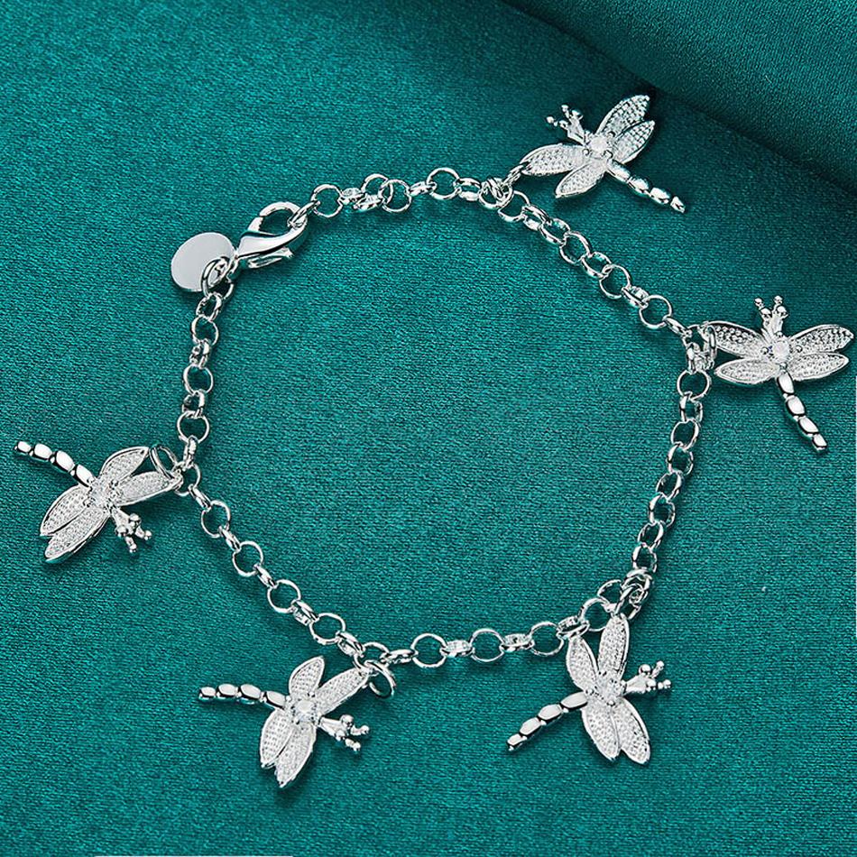 

Браслет-подвеска из стерлингового серебра 925 пробы со стрекозой и цирконом для женщин, модные ювелирные изделия для свадьбы и помолвки 20cm
