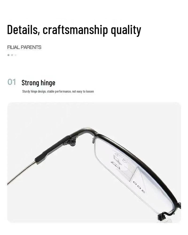 Color-Changing Bifocal Progressive Reading Glasses with Intelligent Zoom, Titanium Memory Frame, and Anti-Blue Light Protection