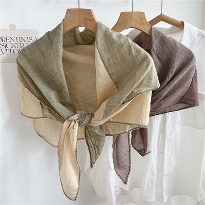 Rhombus Two-Color Splicing Cotton And Linen Scarf Women'S Spring And Summer Fashion Long Scarf Temperament Silk Scarf