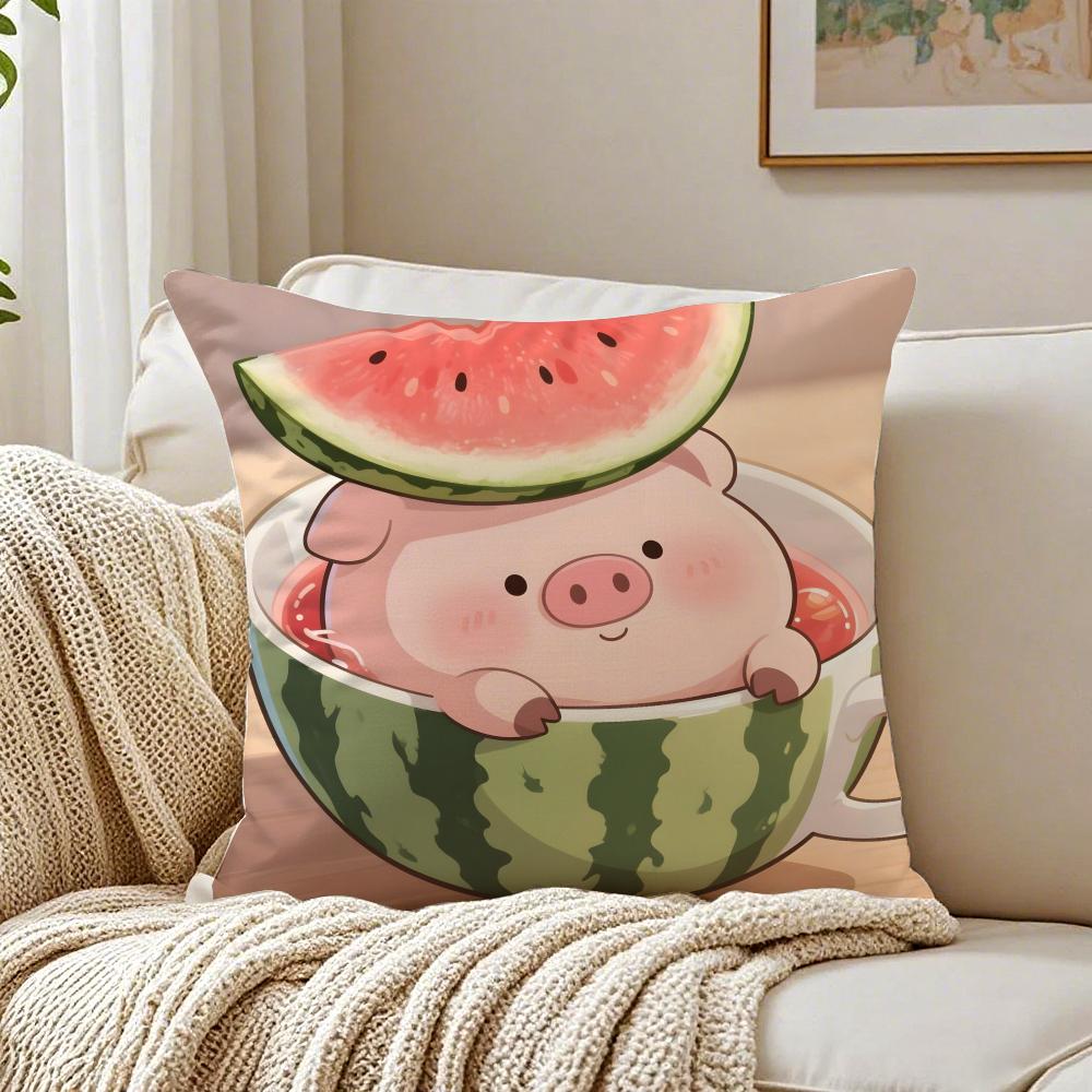 Cute Pig Summer Surprise Cushion Cover Linen Pillowcase Soft  for Sofa Bed Home Room Decor