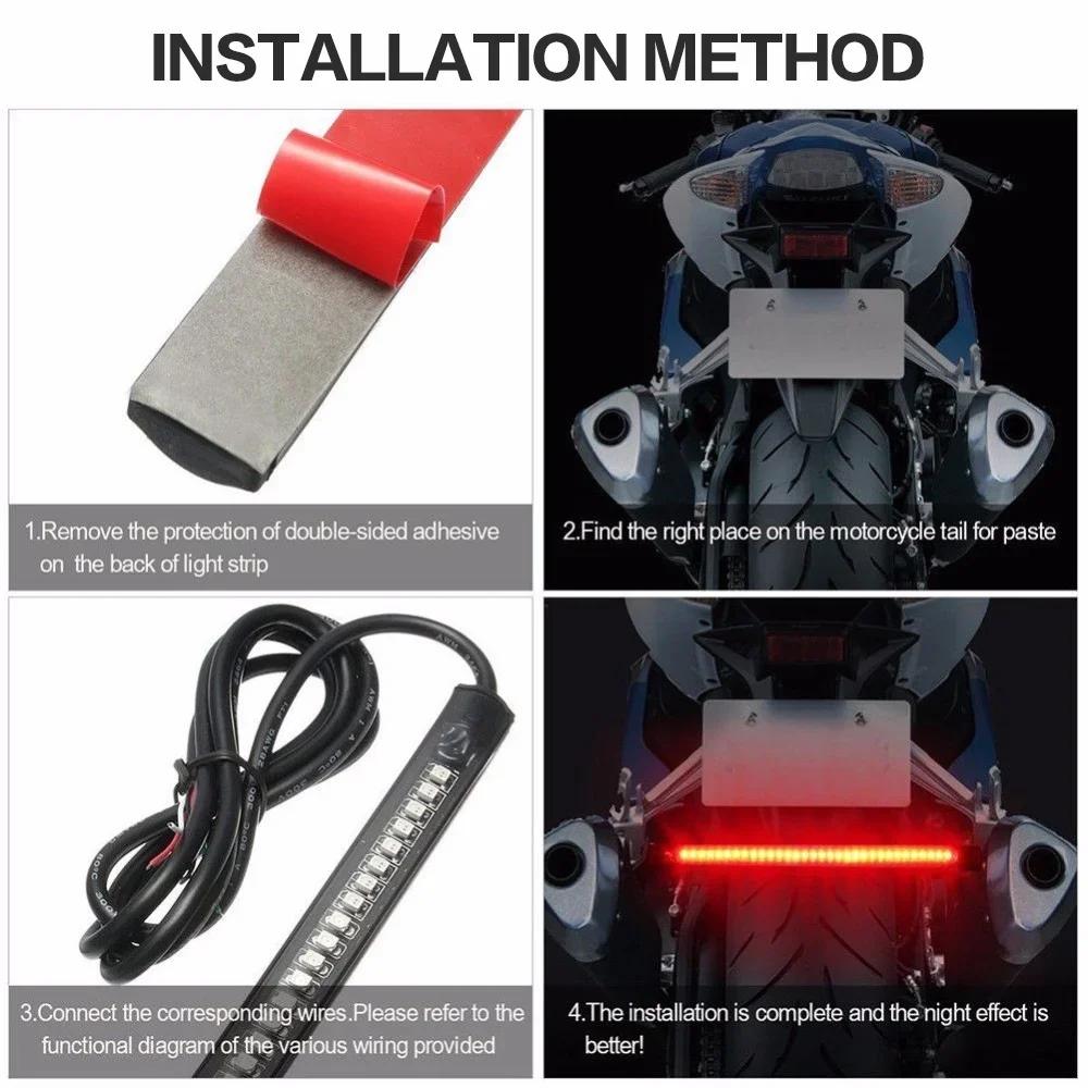 Waterproof 8 Inch LED Light Strip for Motorcycle Flexible Universal 32 LED Tail Brake Turn Signal Lights
