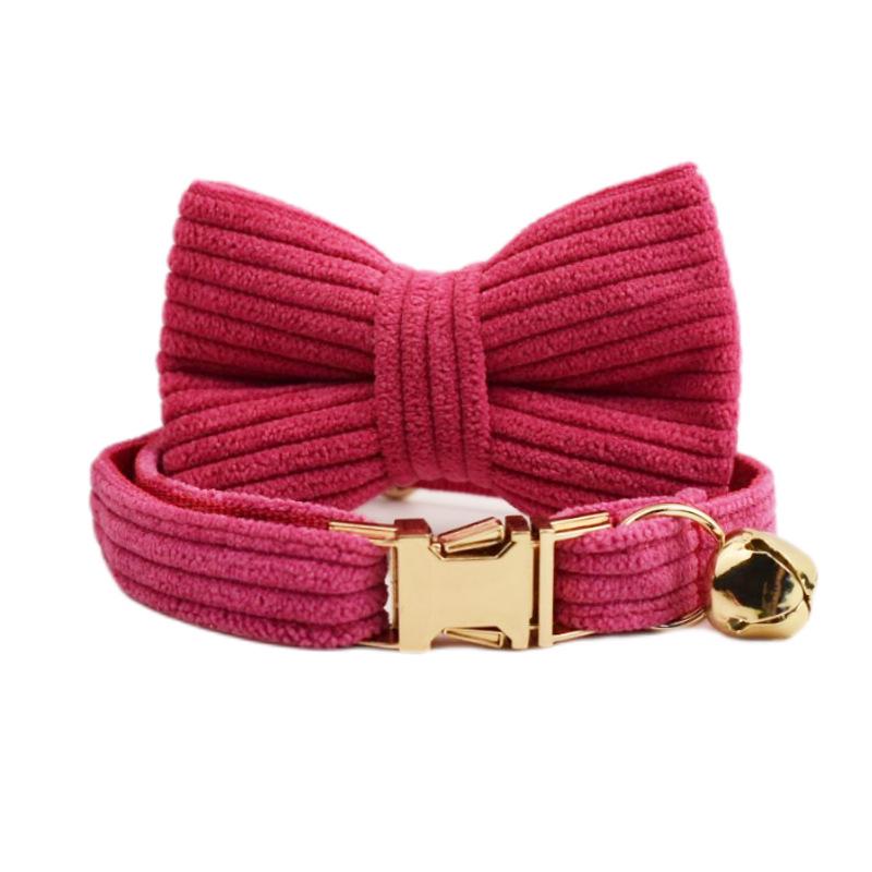 Rose Red Corduroy Cat Collar with Bell & Bow Tie