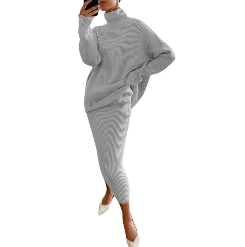 Herbst und Winter Damen Pullover Set Mode High Neck Loose Fit Damen Set Rock