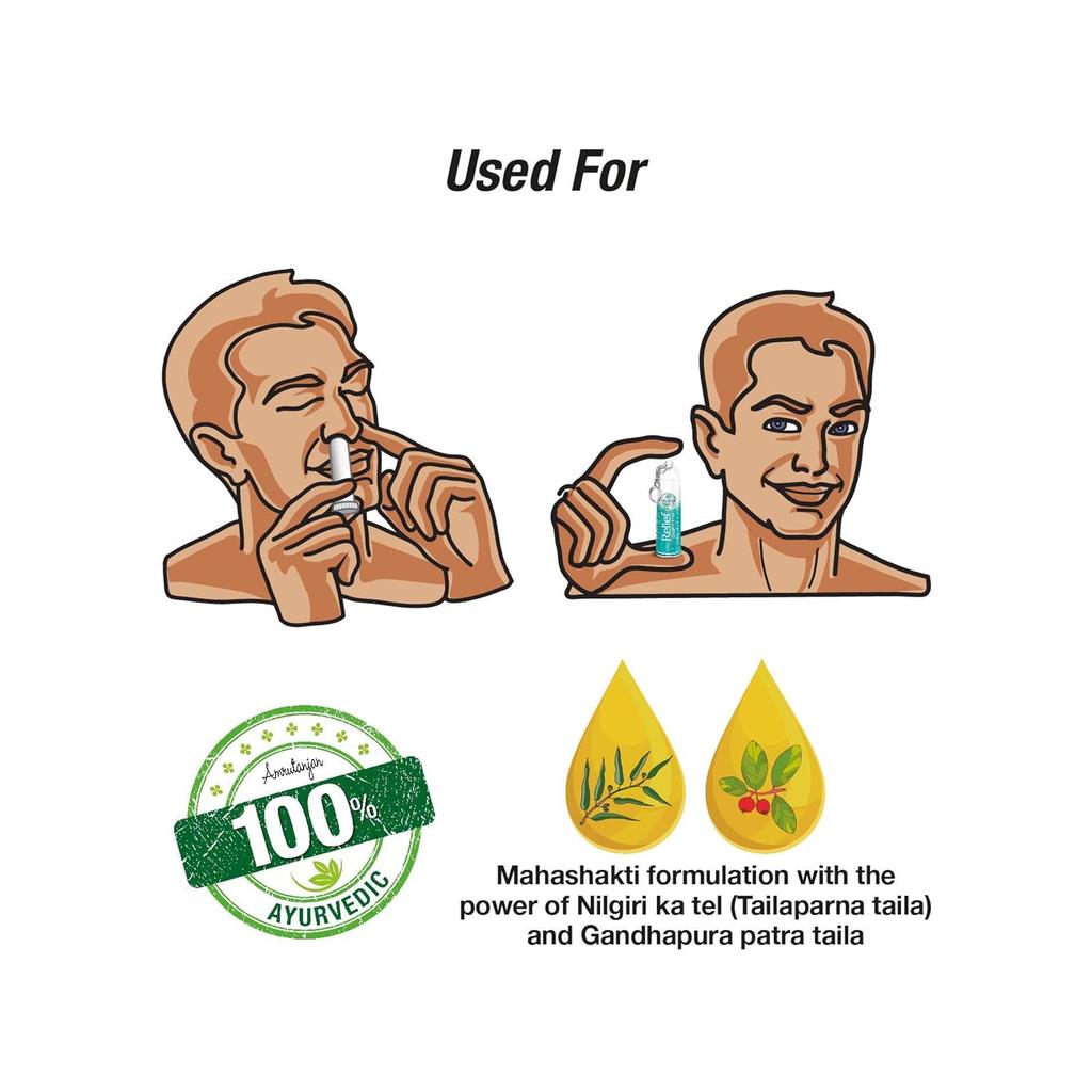 Amrutanjan Relief Nasal Inhaler 0.75 G Pack Of 4 | Quick Nasal Congestion Support | Portable Aroma Stick For Clear Breathing And Refreshing Feel