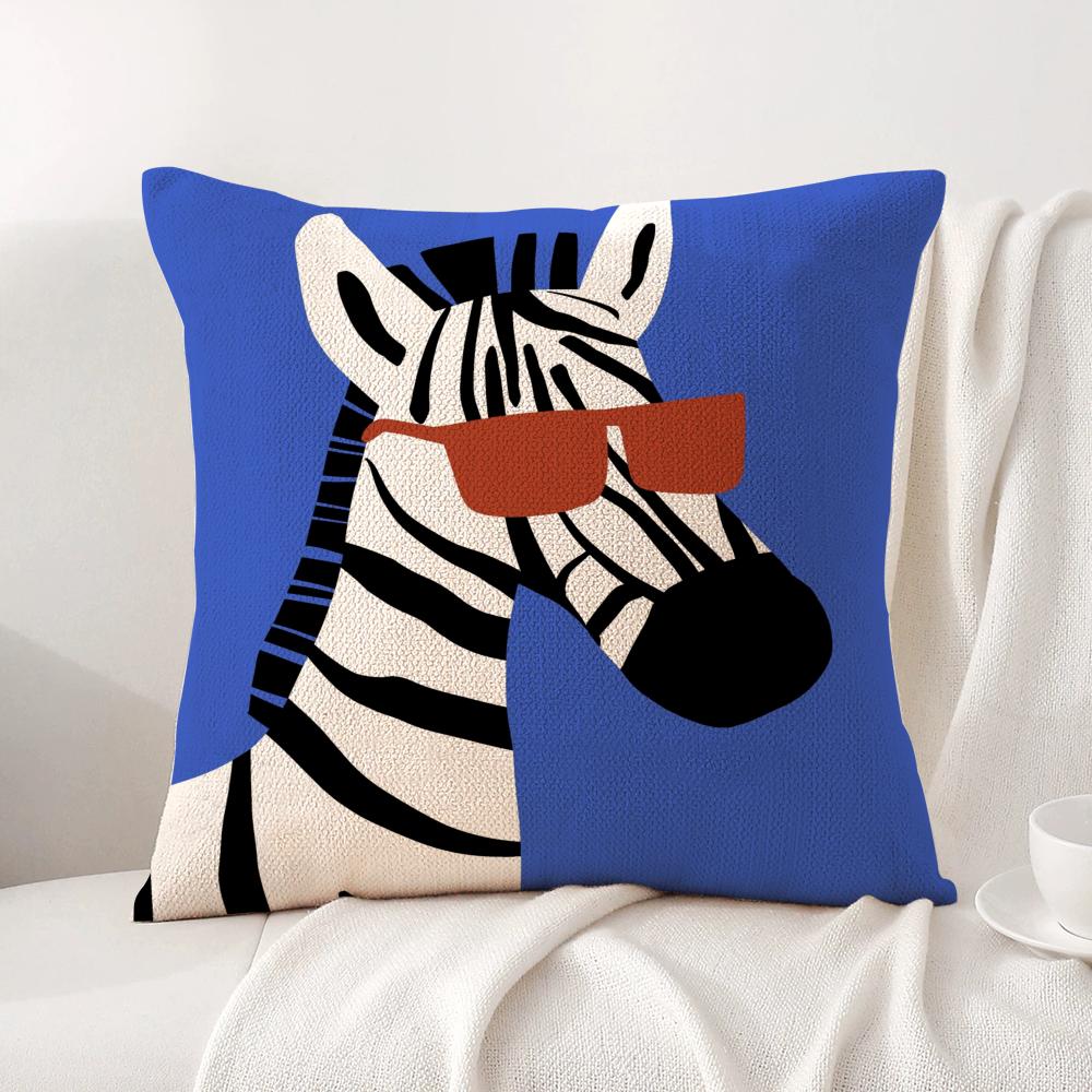 Cartoon Animal Cute Cushion Cover Natural Linen Organic Fabric DoubleSided Printing Sofa Home Decor Breathable Bed Pillow