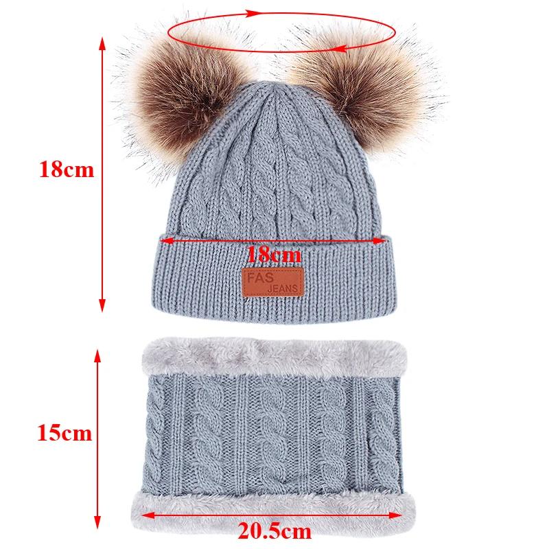 3 STÜCKE Niedliche Bommel Strickmützen Winter Baby Mütze Schal Handschuhe Set Einfarbig Kleinkind Mütze Outdoor Warm Säuglingszubehör 1-5J
