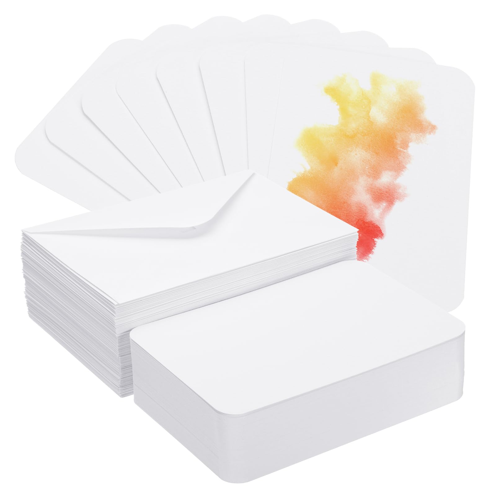 

PATIKIL 100-Pack Pure Cotton Watercolor Cards, 140lb/300GS, Medium Size, Postcards with Rounded Corners and Envelopes, for Art, Painting, Creative Use